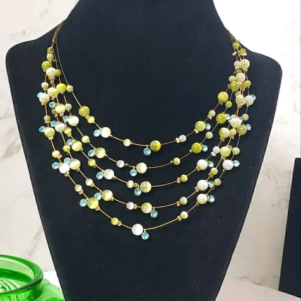 MULTI-STRAND Wire Beaded Crystal Necklace